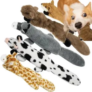 5PCS Crinkle Plush Dog Squeaky Toys Fox Giraffe Squirrel Cow Donkey Style, No Stuffing Dog Toys for Small Medium Large Dogs